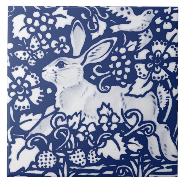 Azulejo Conejo azul de la marina de cobalto Bunny Dedham D (Frente)