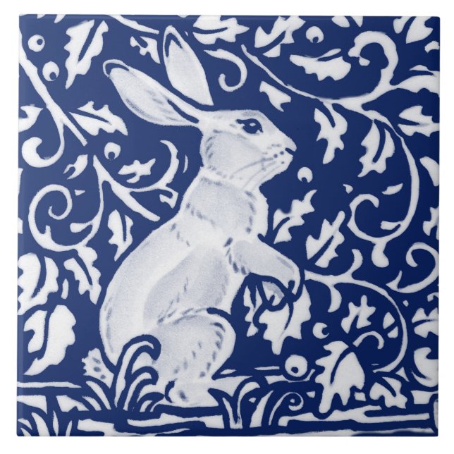 Azulejo Conejo azul de la marina de cobalto Bunny Dedham D (Frente)