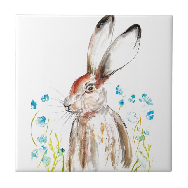 Azulejo Conejo Bunny Hare Floral Animal Willife Cute (Frente)