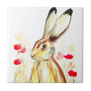 Azulejo Conejo Bunny Hare Floral Animal Willife Cute