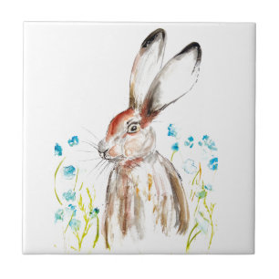 Azulejo Conejo Bunny Hare Floral Animal Willife Cute