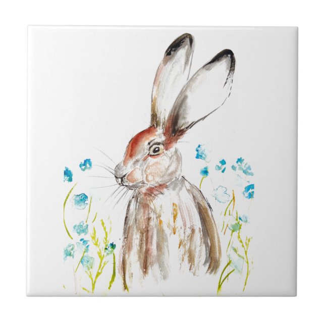 Azulejo Conejo Bunny Hare Floral Animal Willife Cute (Frente)