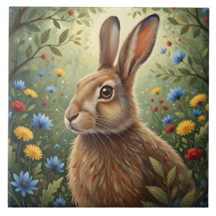 Azulejo Conejo caprichoso y flores de bosque Naturaleza