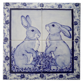 Azulejo Conejo conejo azul y blanco Dedham Delft Whimsical