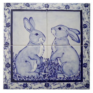 Azulejo Conejo conejo azul y blanco Dedham Delft Whimsical