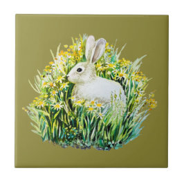 Azulejo Conejo conejo conejo y flores amarillas