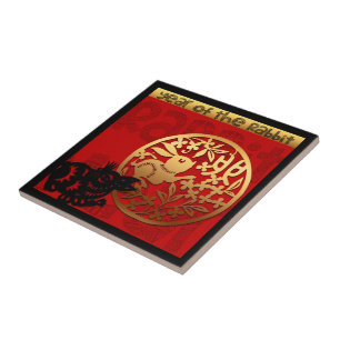 Azulejo Conejo Cutáneo Año Chino Zodiac Cumpleaños Cuadrad