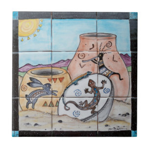 Azulejo Conejo de cerámica Kokopelli Lizard del Suroeste 