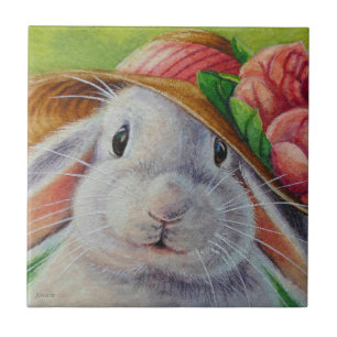 Azulejo Conejo de conejo blanco en el arte acuático Bonnet
