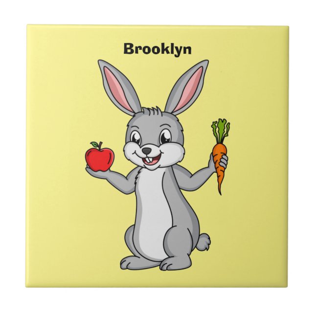 Azulejo Conejo de conejo con verduras personalizado (Frente)