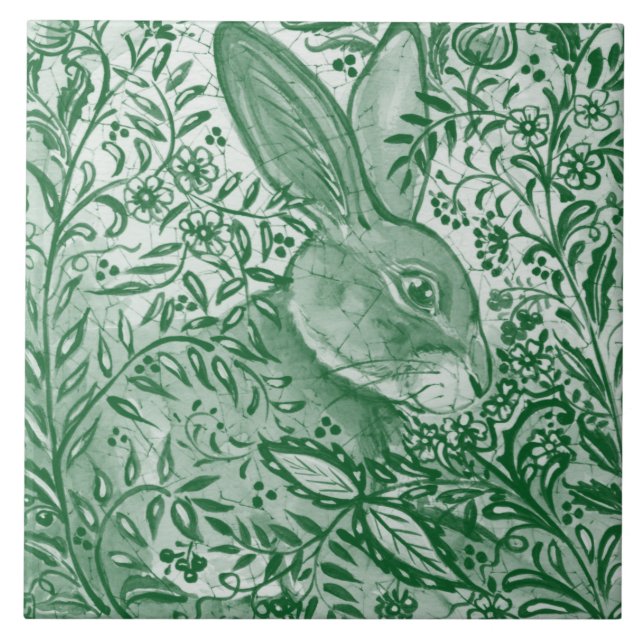 Azulejo Conejo de conejo verde esmeralda con hoja floral i (Frente)