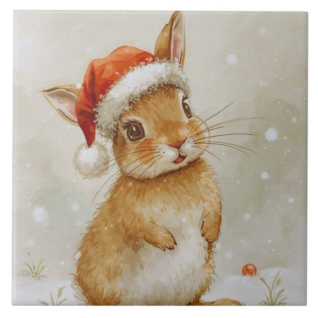 Azulejo Conejo de Navidades de Cute Woodland (Frente)