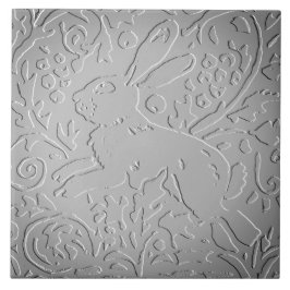 Azulejo Conejo de Ombre Gris Naturaleza floral Grabado en 