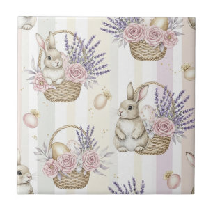 Azulejo Conejo de Pascua con Patrón Pastel de Primavera de