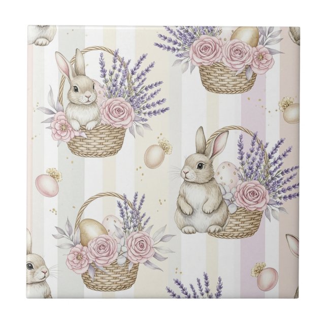Azulejo Conejo de Pascua con Patrón Pastel de Primavera de (Frente)