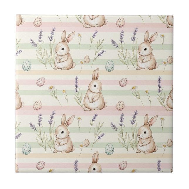Azulejo Conejo de Pascua con Patrón Pastel de Primavera de (Frente)