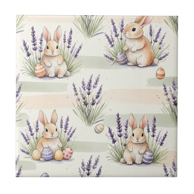 Azulejo Conejo de Pascua con Patrón Pastel de Primavera de (Frente)