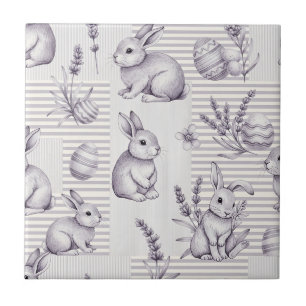 Azulejo Conejo de Pascua con Patrón Pastel de Primavera Hu