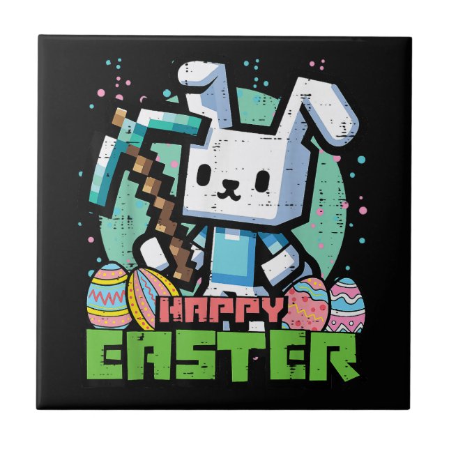 Azulejo Conejo de Pascua Feliz Juego de Píxeles (Frente)