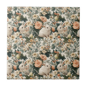 Azulejo Conejo de Pascua Floral Vintage (11)