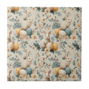 Azulejo Conejo de Pascua Floral Vintage (3)