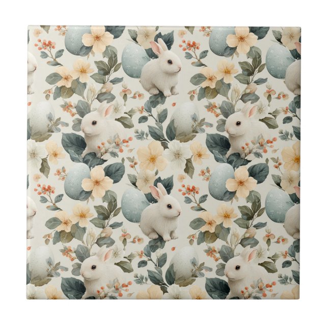 Azulejo Conejo de Pascua Floral Vintage (6) (Frente)