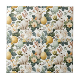 Azulejo Conejo de Pascua Floral Vintage (7)