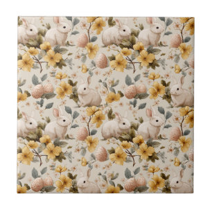 Azulejo Conejo de Pascua Floral Vintage (8)