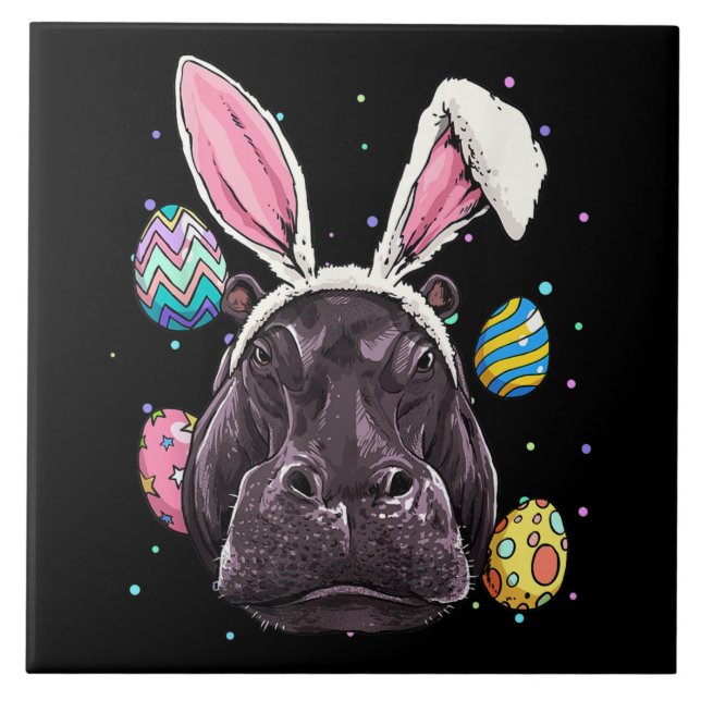 Azulejo Conejo de Pascua Hippo Divertido de Pascua Hippo (Frente)