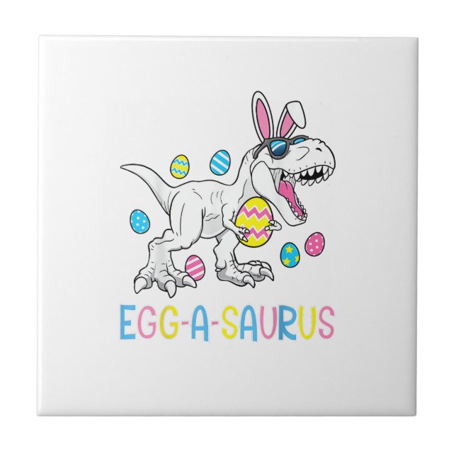 Azulejo Conejo de Pascua Huevo de Dinosaurio A Saurus TRex (Frente)