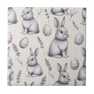 Azulejo Conejo de Pascua monocromo Boceto de carbón de ray