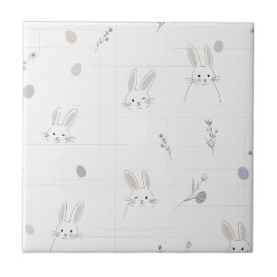 Azulejo Conejo de Pascua Neutral Patrón Floral Pastel