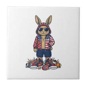 Azulejo Conejo de Pascua Patriótico Camiseta Vintage Vecto