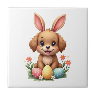 Azulejo Conejo de Pascua Vintage Perro Cachorro Ilustració