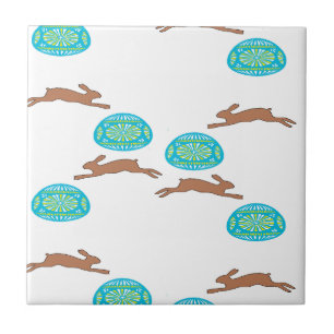 Azulejo conejo de Pascua y huevos en blanco