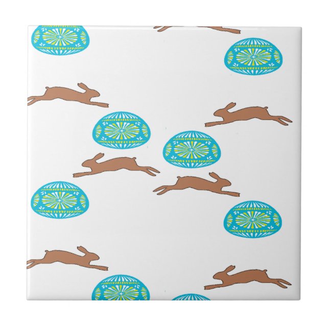 Azulejo conejo de Pascua y huevos en blanco (Frente)