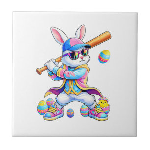 Azulejo Conejo divertido de estampado tie dye béisbol Pasc