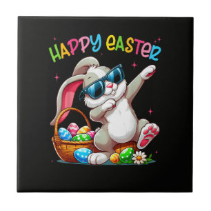 Azulejo Conejo divertido haciendo dab Easter Feliz Pascua