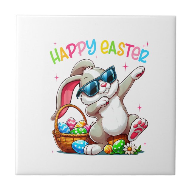 Azulejo Conejo divertido haciendo dabbing Pascua Feliz Pas (Frente)