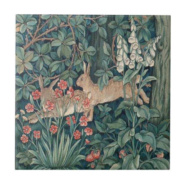 Azulejo Conejo En El Bosque - William Morris (Frente)