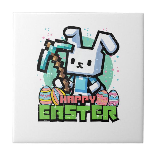 Azulejo Conejo Feliz De Pascua Pixel Game Juegos Jugador N (Frente)