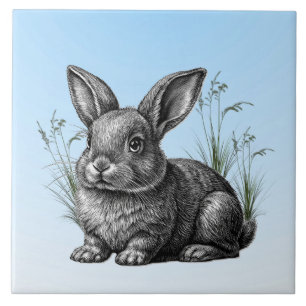 Azulejo Conejo gris blanco contra cielo azul