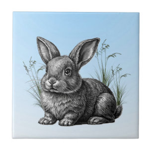 Azulejo Conejo gris blanco contra cielo azul