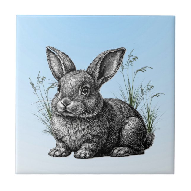 Azulejo Conejo gris blanco contra cielo azul (Frente)
