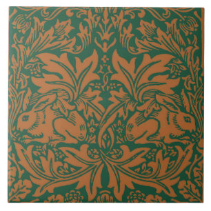 Azulejo Conejo Hermano William Morris Patrón Ámbar Negro