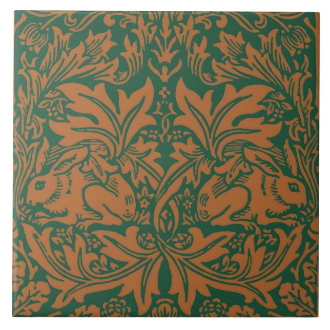Azulejo Conejo Hermano William Morris Patrón Ámbar Negro (Frente)