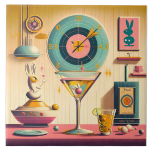 Azulejo Conejo Martini Futurista Retro Atómico de Medianos