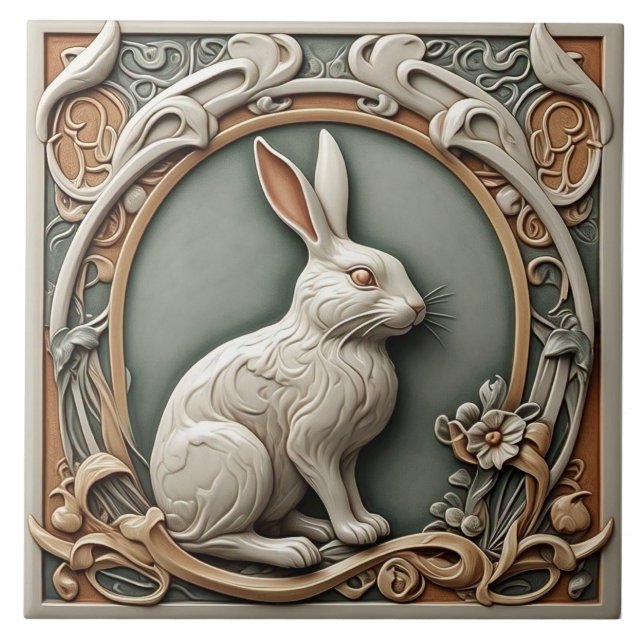Azulejo Conejo - mosaico cerámico Art Nouveau (Frente)
