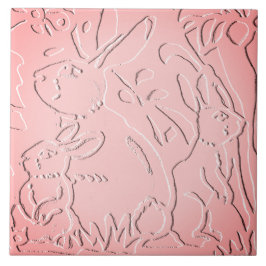 Azulejo Conejo Ombre Rosa Naturaleza floral Grabado en rel