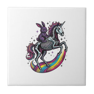 Azulejo Conejo oscuro montando un unicornio esqueleto grab